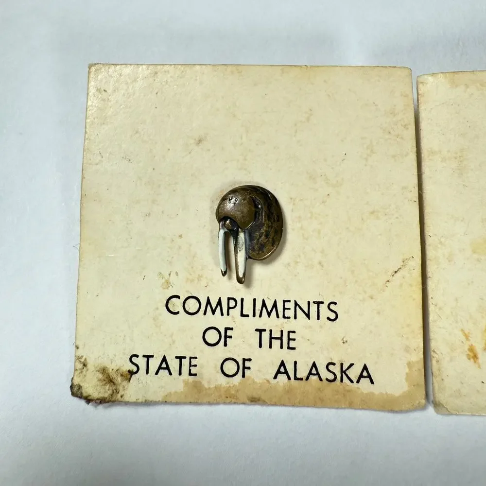 Lot of 2 Vintage Compliments of The State of Alaska Walrus brass Lapel Pin